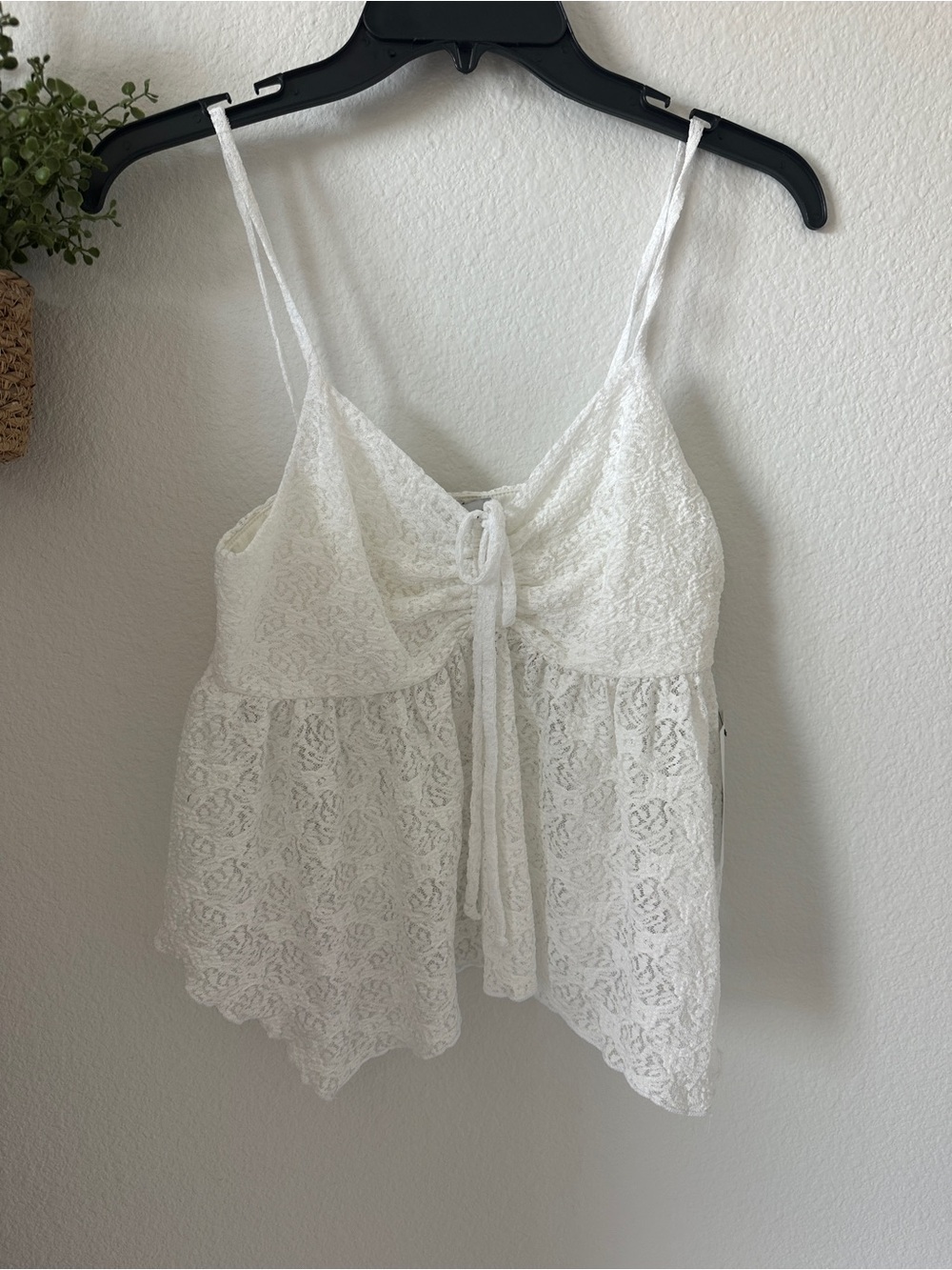 White Lace Spaghetti Strap Tie-Front Top